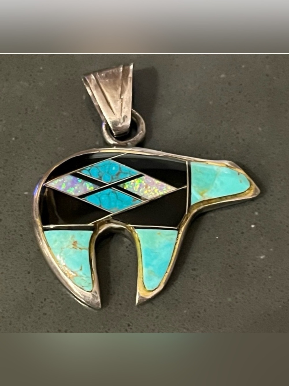 Native American Multi Stones & Sterling Medicine Bear Pendant